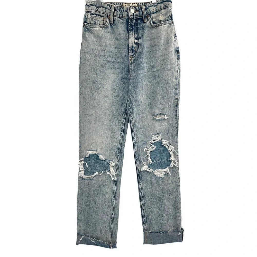 FREE PEOPLE Jeans Womens Indigo My Own Lane Distressed Straight Leg size 26 New